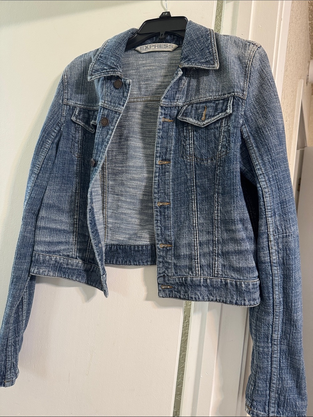 Express Faded Blue Stretch Denim Jacket